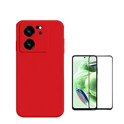 Kit de film en verre trempé de la couverture de 5D + couvercle de silicone liquide Phonecare pour Xiaomi 13T - Rouge 