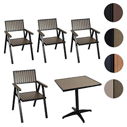 Mendler Set de 4 chaises de jardin + table de jardin HWC-J95, chaise table, revêtement Gastro Outdoor, alu aspect bois ~ noir, gris