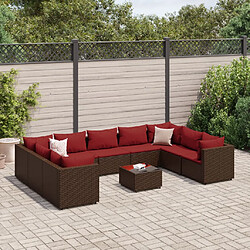 vidaXL Salon de jardin 10 pcs avec coussins marron résine tressée 