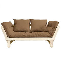 Inside 75 Banquette méridienne futon BEAT pin naturel tissu coloris mocca couchage 75*200 cm.