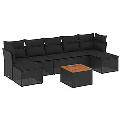 vidaXL Salon de jardin 8 pcs avec coussins noir résine tressée