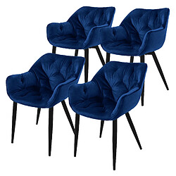 ML-Design Lot de 4 chaises de salle à manger assise bleu foncé en velours pieds métal noir