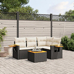 vidaXL Salon de jardin 5 pcs avec coussins noir résine tressée 