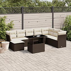 vidaXL Salon de jardin avec coussins 9 pcs marron résine tressée 