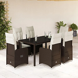 vidaXL Ensemble de bistro de jardin 7 pcs coussins marron poly rotin