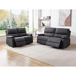 Avis Vente-Unique Canapé 3 places et 2 places relax électrique en tissu gris anthracite LUNANO