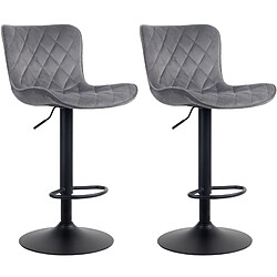 Decoshop26 Lot de 2 tabourets de bar en tissu velours gris pieds en métal noir hauteur réglable pivotant TDB10728