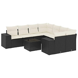 vidaXL Salon de jardin 9 pcs avec coussins noir résine tressée