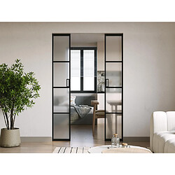 Vente-Unique Porte coulissante double avec système à galandage en aluminium et verre trempé dépoli - 2 x H205 x L73 cm - WILDEN II