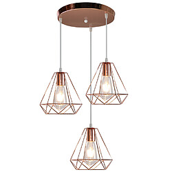 Stoex Ø200Mm Lustre Diamant Rétro Industriel Suspension Luminaire Vintage Plafonnier Hauteur Réglable 3 Supports de Lampe Suspension Or Rose 