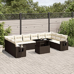 vidaXL Salon de jardin et coussins 11 pcs marron résine tressée 