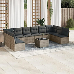 Maison Chic Salon de jardin 11 pcs avec coussins | Ensemble de Table et chaises | Mobilier d'Extérieur gris résine tressée -GKD56981