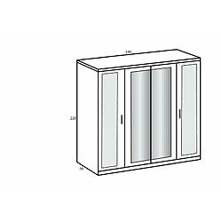 Inside 75 Armoire corniche ENINA décor chêne Hickory 2 portes miroirs 2 portes motif tressage viennois