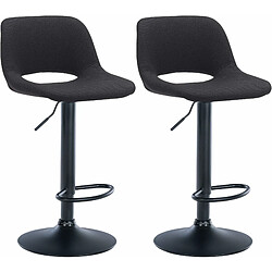 Decoshop26 Tabourets de bar chaises haute x2 avec repose-pieds en tissu noir piètement métallique noir 10_0004098 