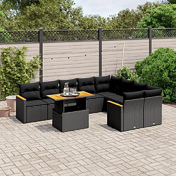 Maison Chic Salon de jardin 10 pcs avec coussins, Ensemble Tables et chaises d'extérieur noir résine tressée -GKD369993