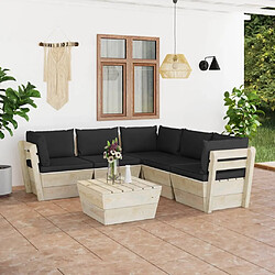 Maison Chic Salon de jardin palette 6 pcs avec coussins - Table et chaises d'extérieur - Mobilier/Meubles de jardin Moderne épicéa imprégné -MN28577