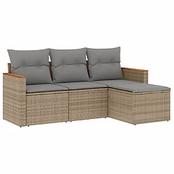 vidaXL Salon de jardin avec coussins 4pcs mélange beige résine tressée