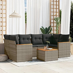 Maison Chic Salon de jardin avec coussins 7 pcs, Ensemble Tables et chaises de jardin, gris résine tressée -GKD287942