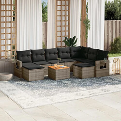 vidaXL Salon de jardin avec coussins 10 pcs gris résine tressée