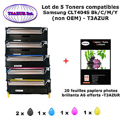 5 Toners génériques SAMSUNG CLT-K404 , CLT-C404, CLT-M404, CLT-Y404, CLT404S Bk,C,M,Y imprimante+20f A6 brillantes-T3AZUR 