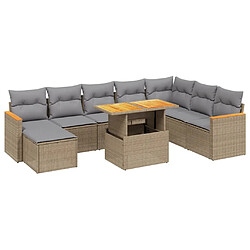 vidaXL Salon de jardin avec coussins 9 pcs beige résine tressée