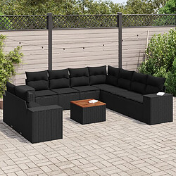 vidaXL Salon de jardin 10 pcs avec coussins noir résine tressée