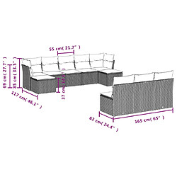 vidaXL Salon de jardin 10 pcs avec coussins noir résine tressée pas cher