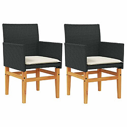 Maison Chic Lot de 2 Chaises de jardin coussins | chaises Relax noir résine tressée et bois -GKD52941