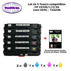 5 Toners génériques HP CE320A, CE321A, CE322A, CE323A + 20f papiers photos A6 -T3AZUR