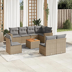 vidaXL Salon de jardin avec coussins 9 pcs beige résine tressée 