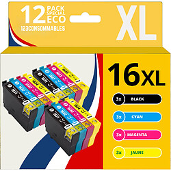 123CONSOMMABLES - 16XL - Pack de 12 cartouches d'encre compatible avec Epson Workforce WF-2750 WF-2760 WF-2660 WF-2650 WF-2630 WF-2540 WF-2530 WF-2510 WF-2010 