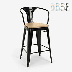 Ahd Amazing Home Design Tabouret haut de bar et cuisine design industriel style Tolix Steel Wood Back Light, Couleur: Noir