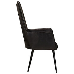 Acheter Maison Chic Fauteuil de Chambre à Coucher Salon,Chaises de Salle à Manger,Chaise à oreilles Noir Cuir véritable -GKD78059