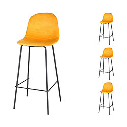 Mes Lot de 4 tabourets de bar 47x43x105 cm en velours jaune