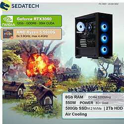 Sedatech PC Gaming • AMD Ryzen 5 5600G • RTX3060 • 8 Go RAM • 500Go SSD M.2 • 2To HDD • sans OS