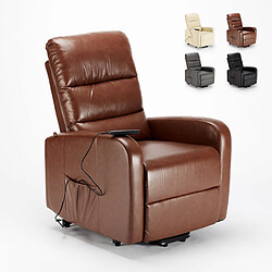 LE ROI DU RELAX Fauteuil relax électrique inclinable avec élévateur de personnes en similicuir Elizabeth, Couleur: Marron