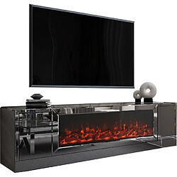 Vivenla Meuble tv design avec cheminée artificielle intégrée en miroir anthracite livré monté 200 cm de largeur collection Alonso ALONSO