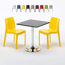 Grand Soleil Table Noir et 2 Chaises Colorées Polypro