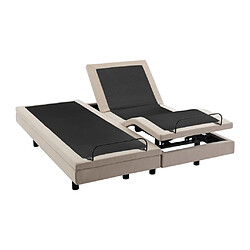 Vente-Unique Lit électrique de relaxation déco + matelas 100% latex 3 zones - 2 x 90 x 200 cm - Tissu - Beige - PANISOLA de DREAMEA pas cher