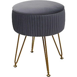 Decoshop26 Tabouret avec compartiment de rangement Ø 33cm aspect velours gris clair cadre or TABO04012 