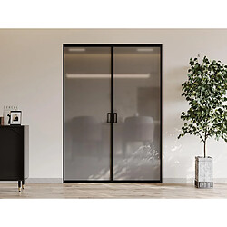 Vente-Unique Porte coulissante double avec système à galandage - aluminium et verre trempé fumé dépoli - 2 x H205 x L93 cm - LINCI II