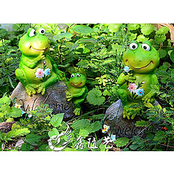 résine assis sur des rochers ornement de statue de famille de grenouille pour la décoration de bassin de jardin.