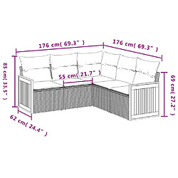 Acheter vidaXL Salon de jardin 5 pcs avec coussins gris résine tressée