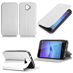 Etui luxe Huawei Y6 2017 4G Ultra Slim blanc Style Cuir avec stand - Housse coque de protection pour Huawei Y6 2017 Dual Sim blanche - Accessoires pochette XEPTIO : Exceptional case ! 