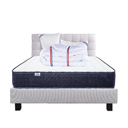 LUXURY LITERIE Ensemble matelas Nuage 140x190 cm + sommier gris ep20cm + 2 oreillers + couette + Tête de Lit •Dimensions du couchage: 140x190 cm •Type de matelas: Mousse, memosoft100 •Epaisseur du matelas: 24 cm •Matelas livré roulé compressé •Traitement de protection: Anti-acarien, Anti-bactérien, Hypoallergénique •Revêtement-Coutil certifié Oeko-tex® - 2 oreil