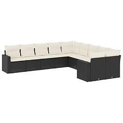 vidaXL Salon de jardin 10 pcs avec coussins noir résine tressée