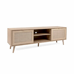 Mes Meuble TV 2 portes 2 niches 150x40x52 cm avec décor cannage - KESSI 