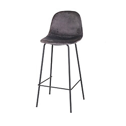 Lot de 2 IMA TABOURET DE BAR EN VELOURS GRIS AVEC PIED METAL NOIR STYLE INDUSTRIEL 47X43X76/105CM+Urban Living