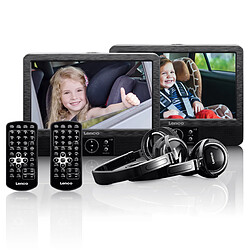 Lenco Lecteur DVD portable 2 x 9" avec USB/carte SD/pile intégrée, deux casques et deux supports DVP-939 Noir 