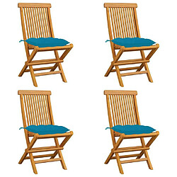 Maison Chic Lot de 4 Chaises de jardin,Fauteuil d'extérieur avec coussins bleu clair Teck massif -MN45868